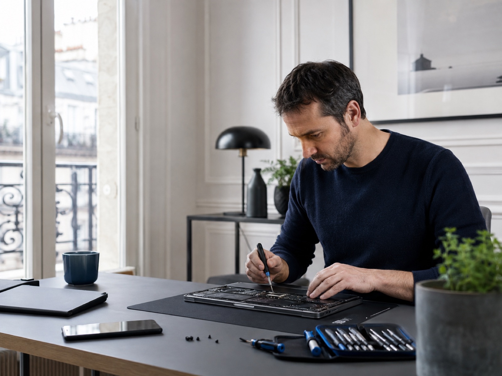Technicien réalisant une assistance Mac à domicile à Paris