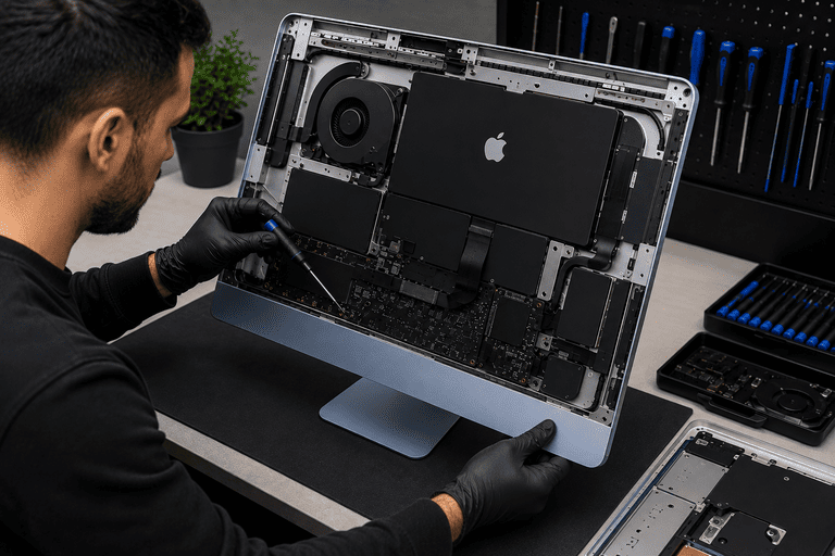Dépanneur Mac Paris : ouverture d’un iMac par un technicien Help-Tech