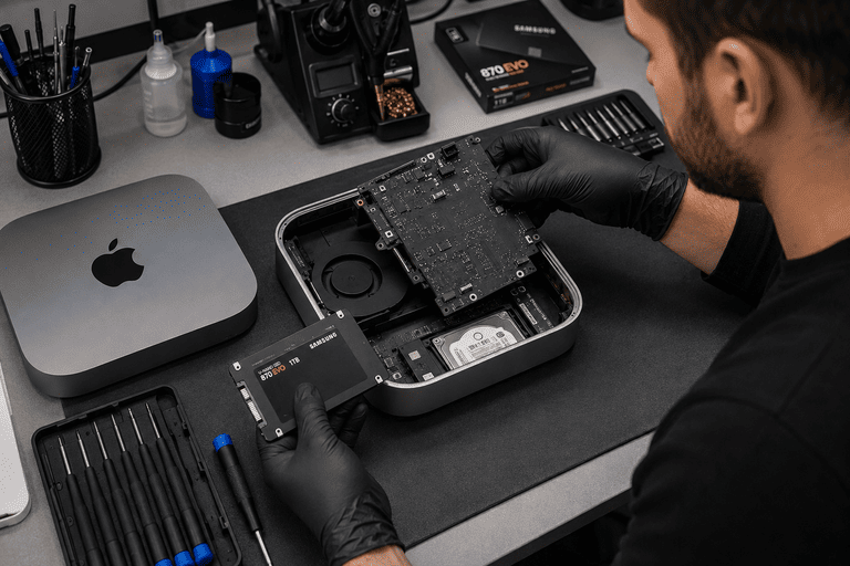 Réparateur MacBook Paris : installation d’un SSD sur un Mac mini par Help-Tech