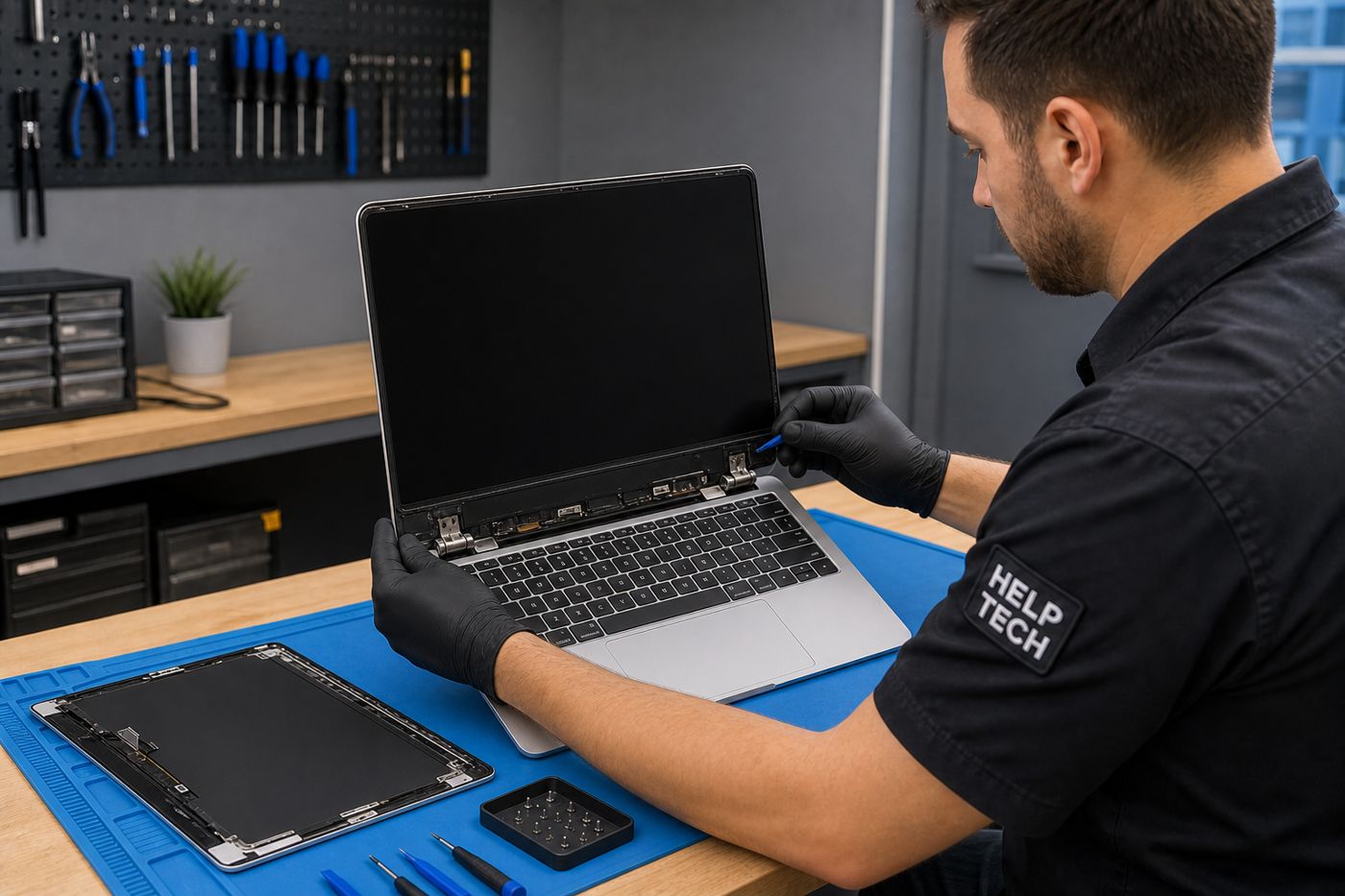 Réparation d’écran et de charnière MacBook par un technicien Help-Tech à Paris